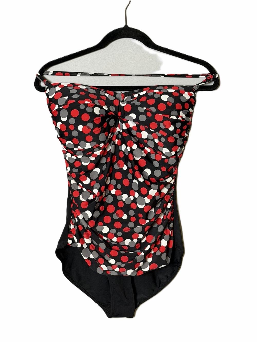 Red, White and Gray polka dot one piece swimsuit